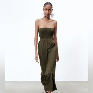 Zara Linen Blend Smocked Dresss